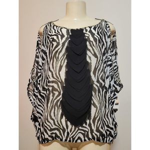 JANET PARIS WOMEN'S BLACK WHITE BLOUSE KIMONO /COVER UP  SIZE M #951